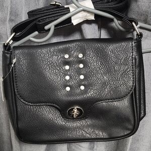 Black Leather Studded Shoulder Bag bijoux terner